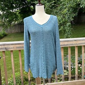 Feminine Blue Tunic Sweater by Fenini-  EUC